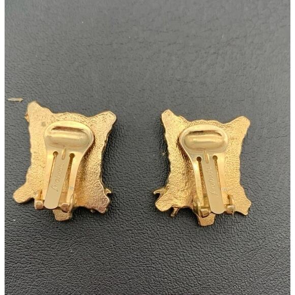 Vintage Rare Swoboda Clip On Earrings Gold Tone Signed - Picture 3 of 5